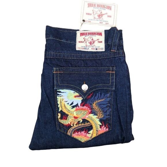 BRAND New Vintage True Religion Embroidered Jeans Size 36 BILLY Blue - Picture 2 of 13